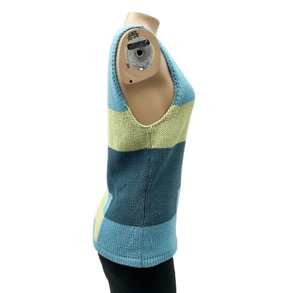 Brooks Brothers Womens Tank Top Knit Color Block Blue Green Cotton Blend Retro M - Picture 4 of 9